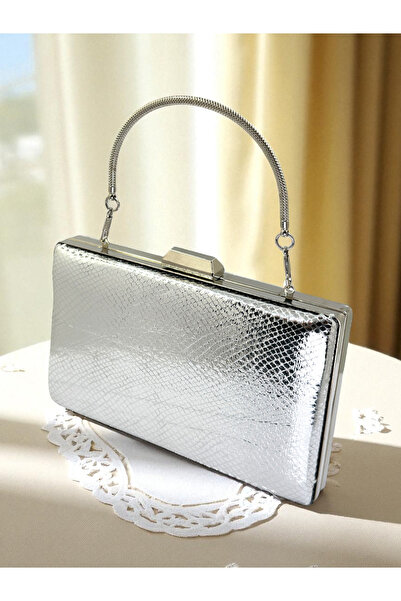 Generic Brand 2026 Collection Elegant Silver Lamé Snake Patterned Shiny Leath...