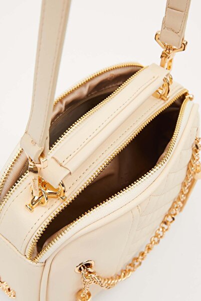 Levidor 930539 Women's Chain Fringe Detailed Shoulder Bag Cream