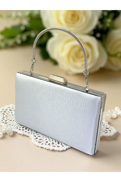 Wedding Fashion Silver Gray Color Waterway Pattern Satin Women's Evening Dress Bag Wedding Engagement Graduation