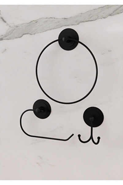 Egem Home Suport pentru prosoape cu inel negru, adeziv puternic, set de suport pentru hârtie igienică și umeraș pentru halat de baie