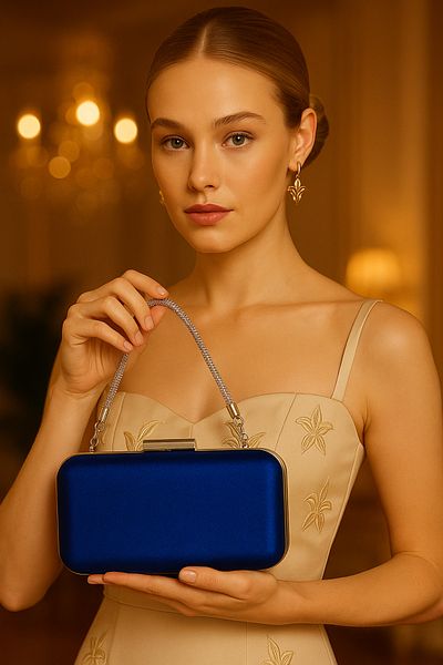 Wedding Fashion Navy Blue Color Glitter Satin Women's Evening Dress Bag Wedding Engagement Graduation