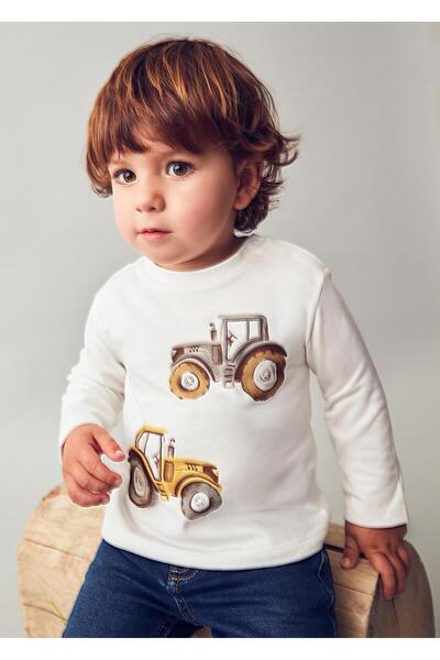 MAYORAL Erkek Bebek Traktör Baskılı Sweatshirt Krem