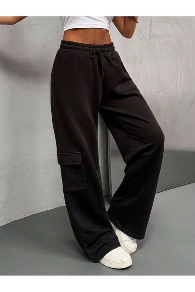 Mood Lab Black Sweatpants with Wide Legs, Cargo Pockets and Elastic Waist Back to School