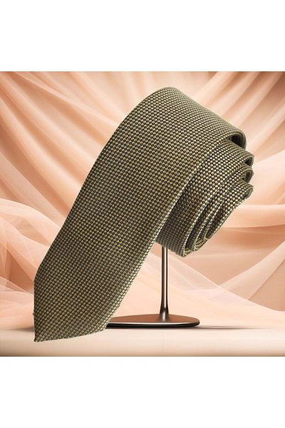 Exve Exclusive Gold Blue Eyelet Patterned Jacquard Woven Thin Fashion Slim Tie
