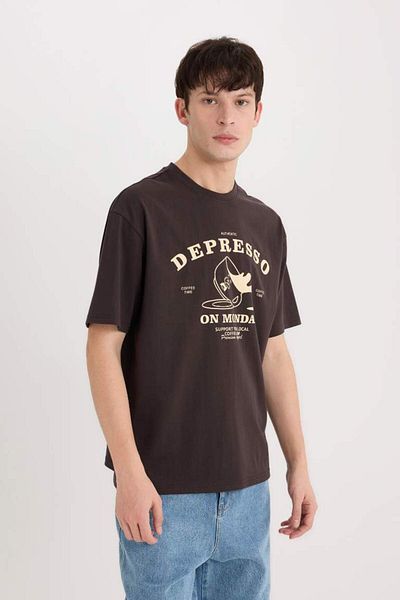 DeFacto 100% Cotton Boxy Fit Crew Neck Printed Short Sleeve T-Shirt