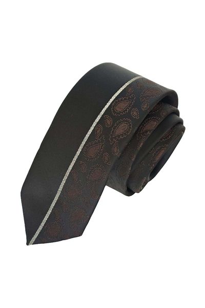 Exve Exclusive Black Brown Shawl Patterned Special Board Cut Slim Fashion Slim Tie