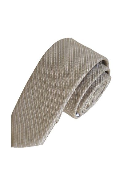 Exve Exclusive Beige White Striped Jacquard Woven Thin Fashion Slim Tie