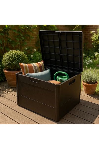 BiDünya 120 Liter Garden Storage Crate Balcony Storage Cabinet Plastic Crate with Lid 50X45X50Cm Brown