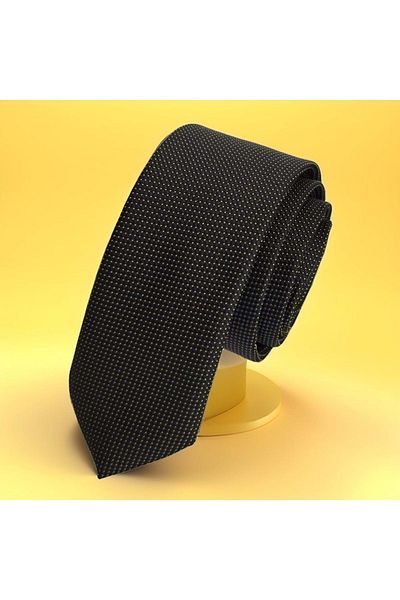 Exve Exclusive Micro Yellow Polka Dot Jacquard on Black Slim Fashion Slim Tie