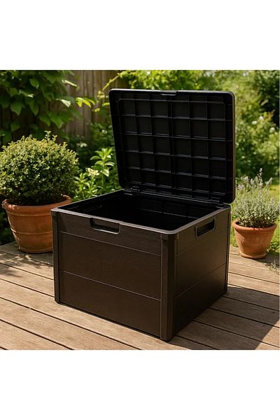 BiDünya 120 Liter Garden Storage Crate Balcony Storage Cabinet Plastic Crate with Lid 50X45X50Cm Brown