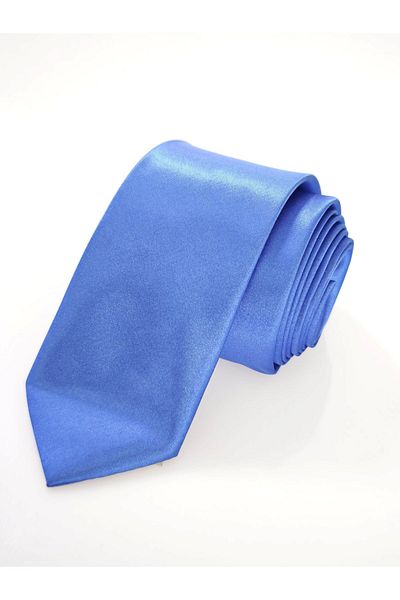 Exve Exclusive Blue Plain Dupon Satin Woven Thin Fashion Slim Tie