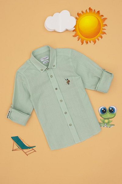 U.S. Polo Assn. Αγόρι Water Green μακρυμάνικο βασικό πουκάμισο