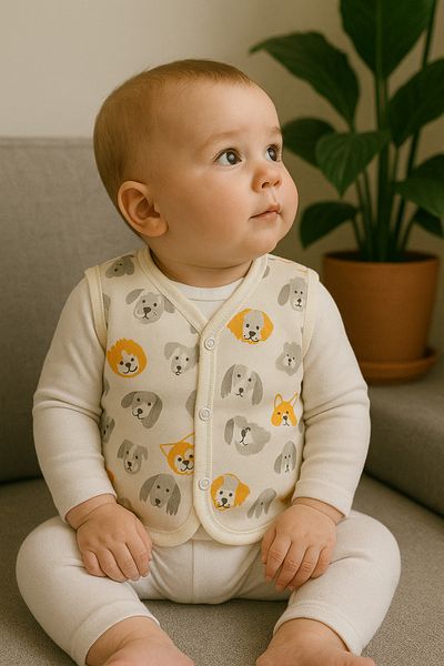 MiniStand Cotton Animal Pattern Baby Vest with Pockets Soft Fabric, Stylish and Comfortable Design