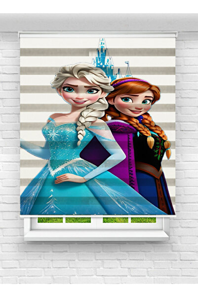 White Rose Design Elsa ve Anna Desenli Baskılı Zebra Perde