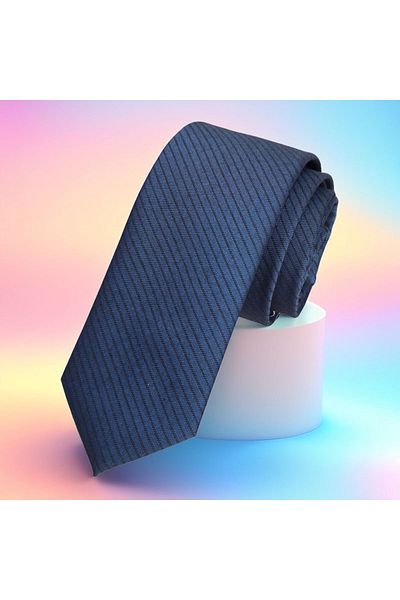 Exve Exclusive Indigo Blue Striped Jacquard Woven Thin Fashion Slim Tie