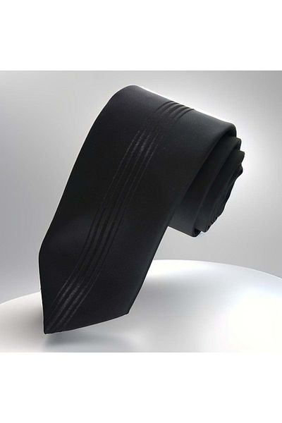 Exve Exclusive Black on Black Center Striped Oxford Cut Italian Tie