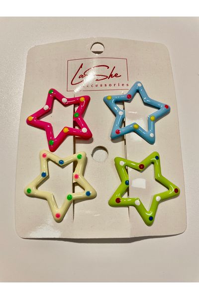 La She Accessories 4 أبازيم معدنية ملونة بنمط النقاط، مع أشكال النجوم.