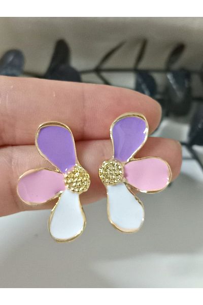 mos&more Pink Purple White Half Flower Lightweight Stylish Women's Earrings