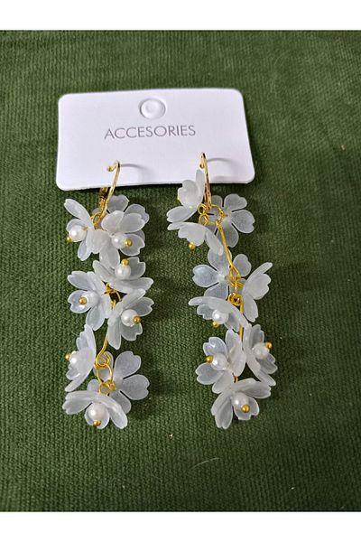 mos&more White Pearl Flower Light Stylish Women's Earrings