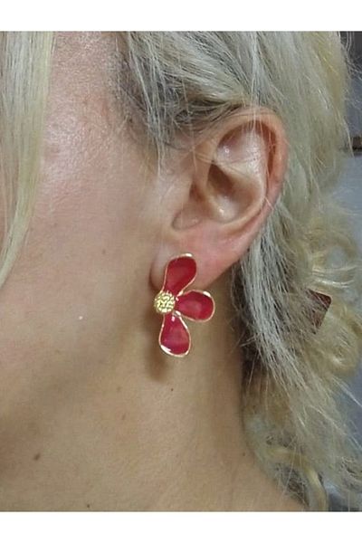 mos&more Red Half Flower Lightweight Stylish Women's Earrings