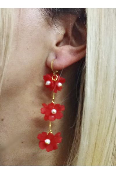 mos&more Red Pearl Flower Lightweight Stylish Women's Earrings