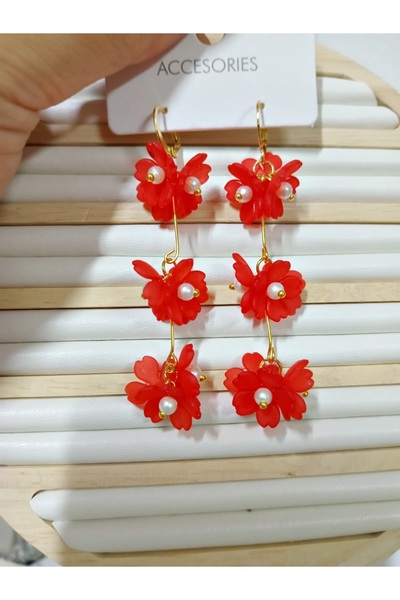 mos&more Red Pearl Flower Lightweight Stylish Women's Earrings