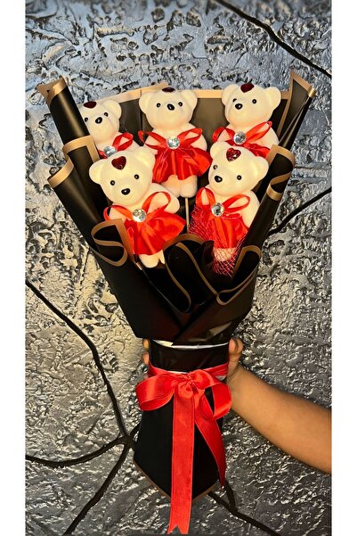 POİNTFLOWERS ORTA BOY KIRMIZI STRAFOR AYICIK BUKETİ