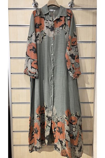Park Moda Italian Linen Shirt Dress Long Patterned