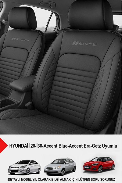 GM-DESIGN Istanbul Series Leather Auto Seat Cover (Hyundai̇ İ20-İ30-Accent-Blue-Era-Getz Compatible)