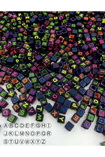 Aslan Online Mărgele cu litere colorate pe fundal negru cub de 6 mm, mărgele ...