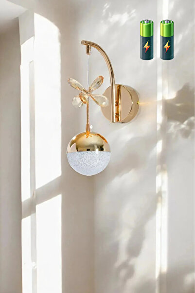 Litra Lighting Floria Model Gold Kristal Taşlı Oturma Yatak Mutfak Çocuk Odası Duvar Led Pilli Aplik