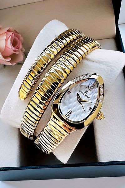 Daniel Klein Snake Watch Model - Women's Wrist Watch, Waterproof Gold Color Steel Band - Bracelet Gift Gdkb2012C1