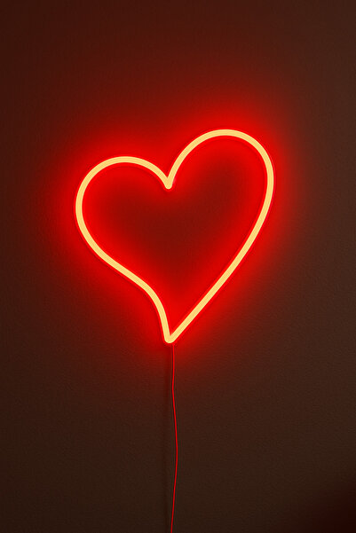 Neon Kalp Şeklinde LED – Büyük Boy 28cm*25cm Duvara Monte, & 3D Baskı Tasarım