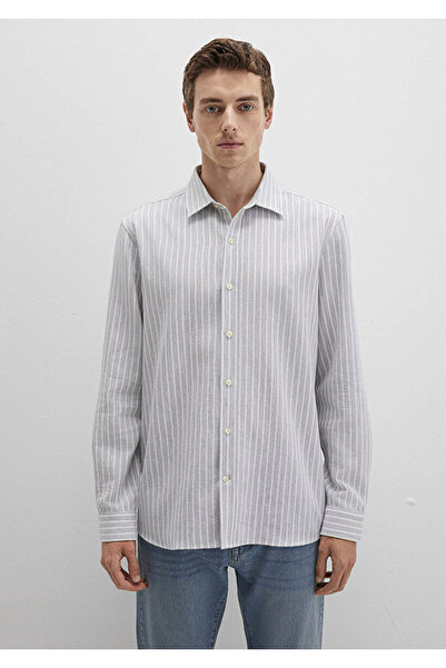 Mavi Çizgili Gri Erkek Gömlek M0211693-91013