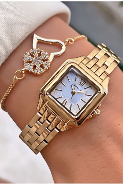 Merand ساعة يد نسائية مقاومة للماء بهيكل فولاذي مربع الشكل + سوار من حجر الرا...