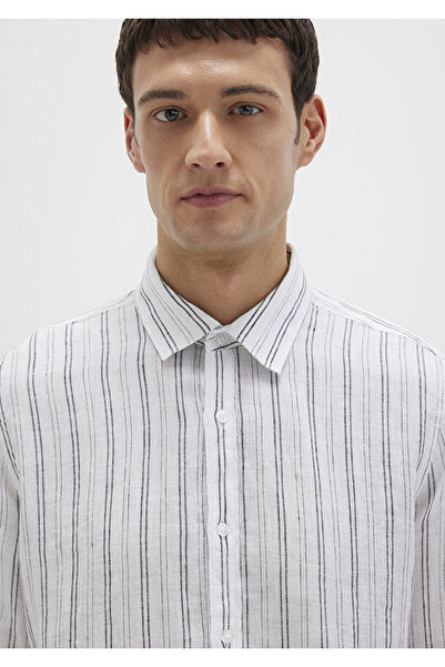 Mavi Çizgili Beyaz Siyah Erkek Gömlek M0211695-90914