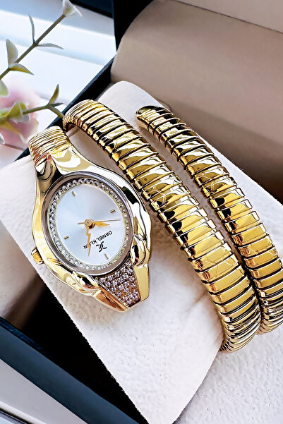 Daniel Klein Yılan Saat Model - Kadın Kol Saati, Su Geçirmez Gold Renk Çelik Kordon - Bileklik Hediye DKBY2044C1