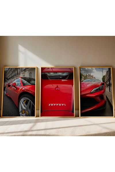 NT Handmade UV печат на стена с естествена дървена рамка Ferrari – Модерна и стилна декорация за стена с автомобили