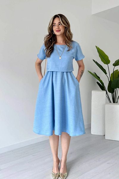 Aventien Team Look Blue Midi Dress with Pockets