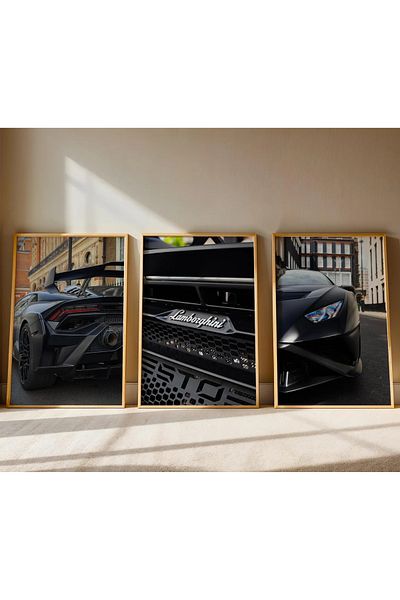 NT Handmade Natural Wooden Framed Uv Printing 3-Piece Lamborghini Wall Painting – Modern & Stylish Car Wall Decor