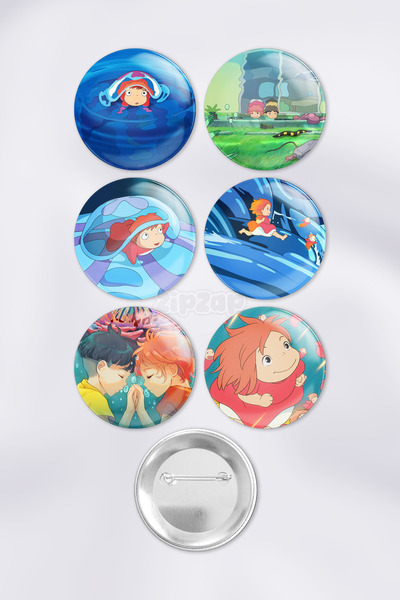 ZipZap Ponyo Gake no Ue no Ponyo Çanta Süsü Rozet İğneli Buton Rozet Seti (6 ...