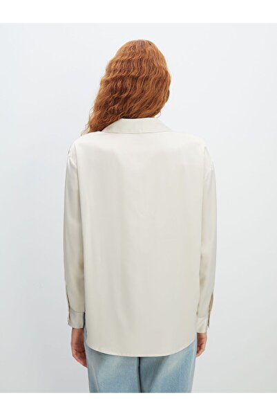 LC Waikiki Kahverengi Oversize Saten Kadın Gömlek