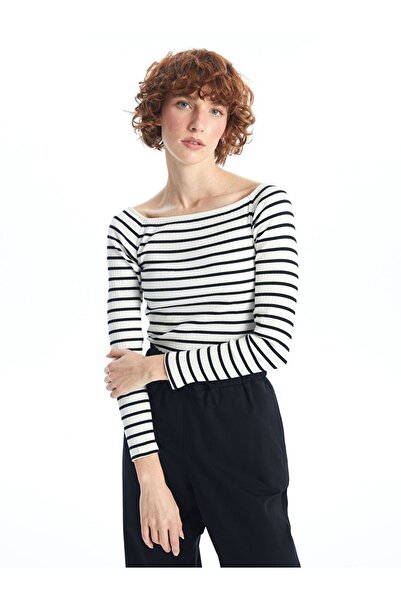 LC Waikiki Γυναικείο κορμάκι με λευκό λαιμόκοψη και ρίγες