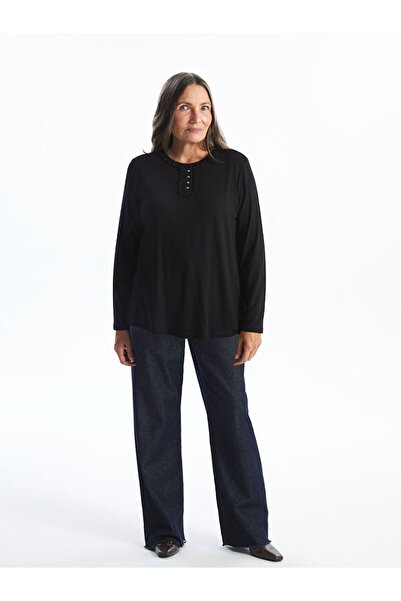 LC Waikiki Black Crew Neck Plain Long Sleeve Women's Blouse