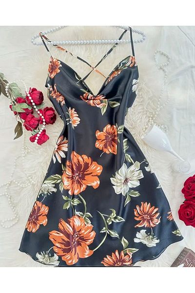 İltena Satin Floral Patterned Dress