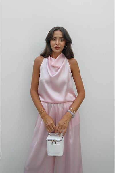 Havoş Pink Winkle Satin Blouse Trousers Set