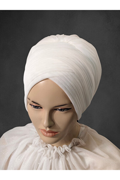 Nuray hazır duvak نموذج عقال سيفدا باللون الأبيض الفاتح، عمامة جاهزة، وشاح جاهز