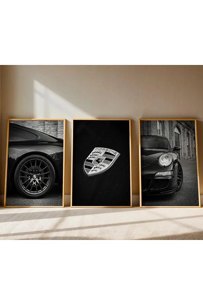 NT Handmade Natural Wood Framed Uv Printing Porche Wall Painting – Modern & Stylish Car Wall Decor