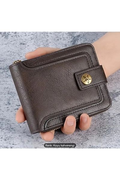 ORGANICYOU Portofel pentru bărbați SHENZHEN în stil vintage - cu compartiment pentru monede, fermoar, design elegant din piele artificială