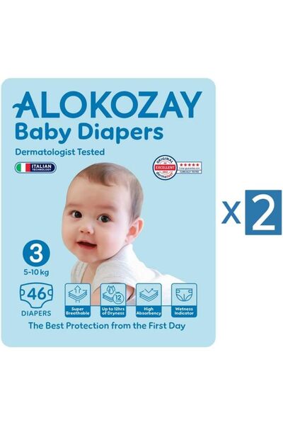 Alokozay Baby Diapers - Stretchy Sides for Better Fit & No Leakage & Up To 12hrs of Dryness - Size 3